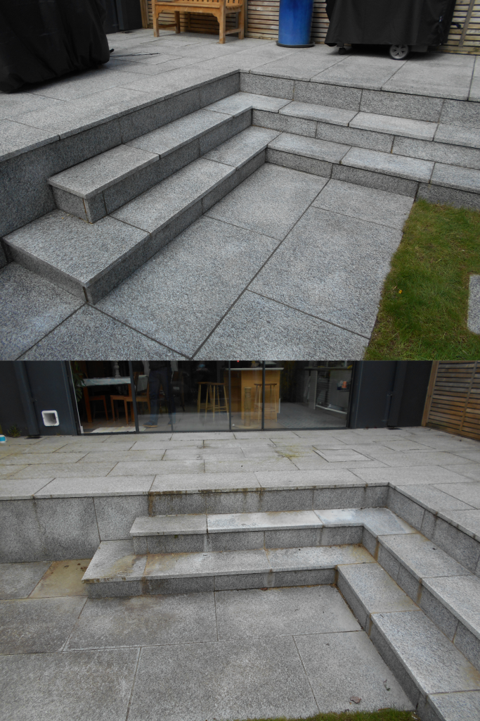 a granite back patio that has been cleaned and limescale removed